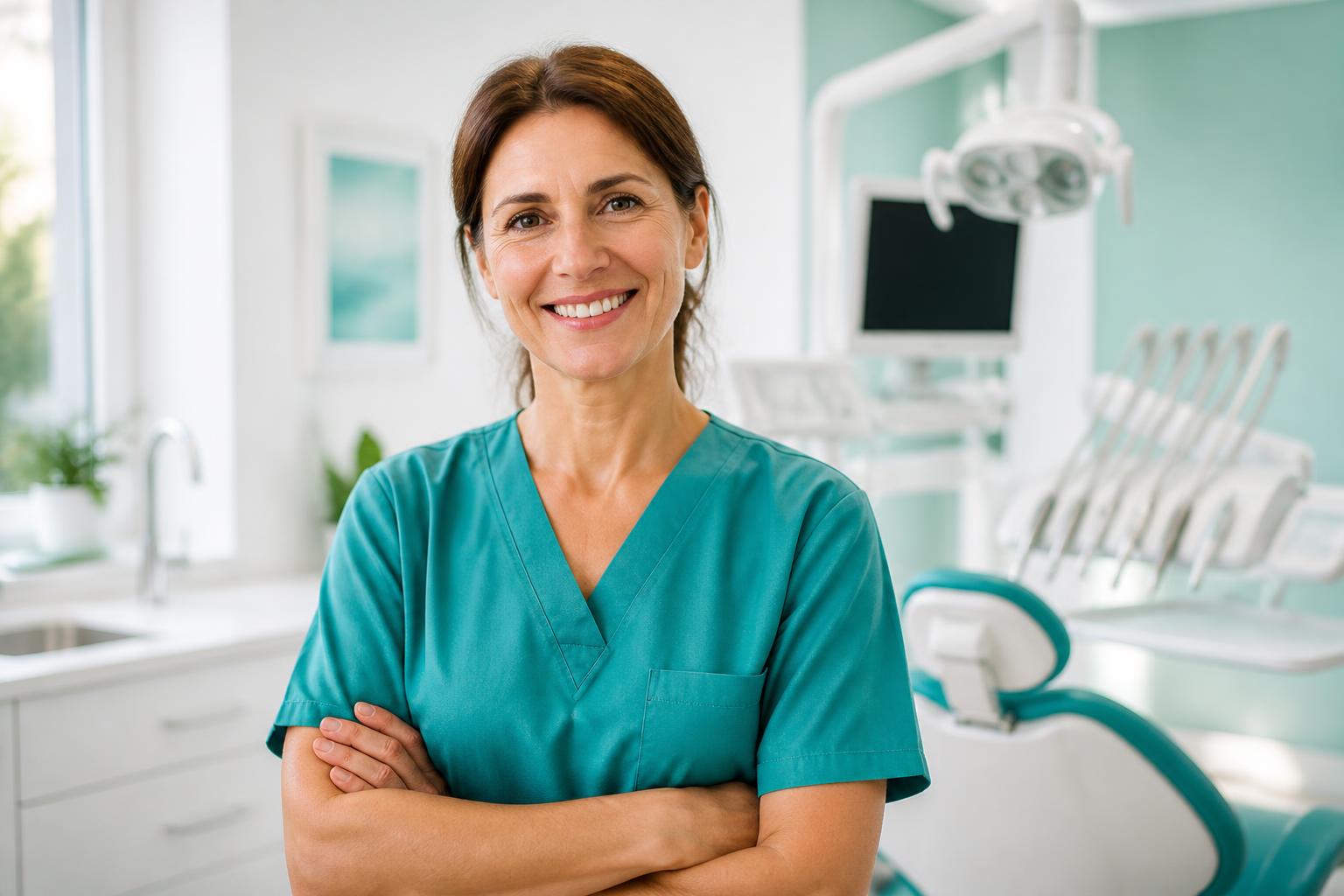 Dental hygienist Dana Whitfield in a modern dental clinic